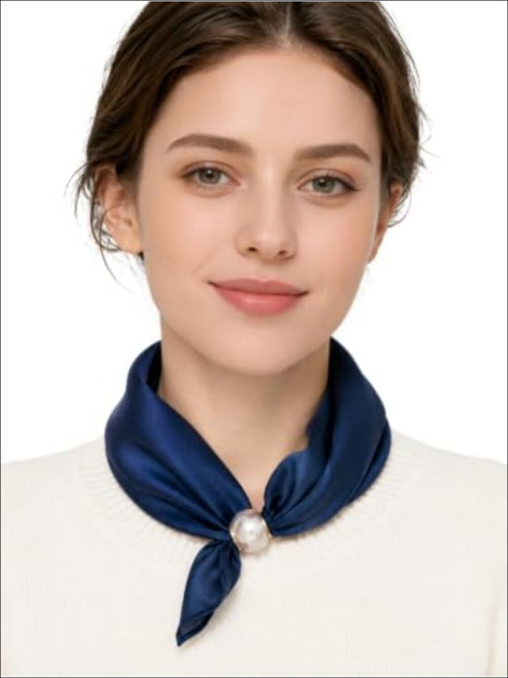 Satin Silk Neck Scarf Magnetic Pearl Buckle Versatile Multi-Way Fashion